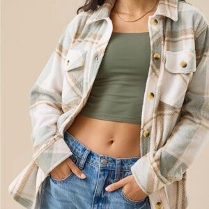 Altar'd State Plaid Jacket in Cream and Green